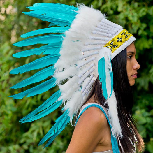 White-Aqua Chief Headdress - 65cm