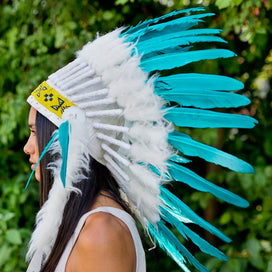 White-Aqua Chief Headdress - 65cm