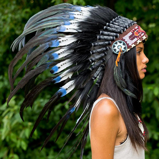 Blue Tips Native American Headdress - 75cm