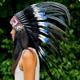 Blue Tips Native American Headdress - 75cm