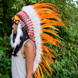 Orange-White Indian Headdress - 95cm