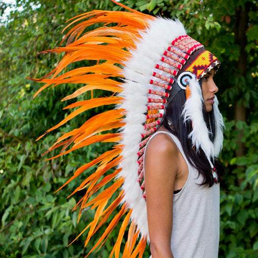 Orange-White Indian Headdress - 95cm