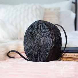 Round Rattan Bag (Medium) - Black Sling