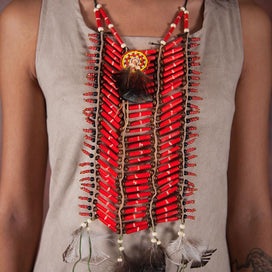 Red, Long Breastplate With Feathers