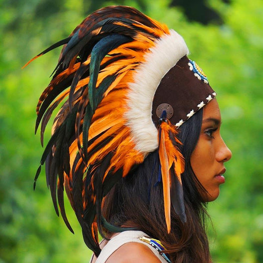 Orange feather headdress by Novum Crafts