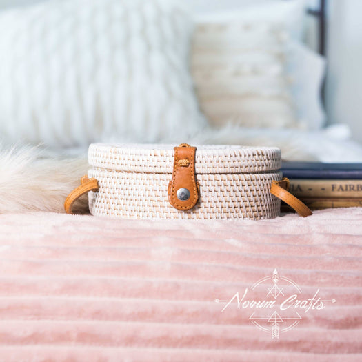 Round Rattan Bag (Medium) - White Delight