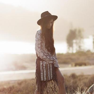 Brown Leather Bag With Fringe Detail - Large & Square