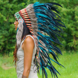 Aqua Indian Headdress - 95cm