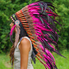 Hot Pink Indian Headdress - 95cm