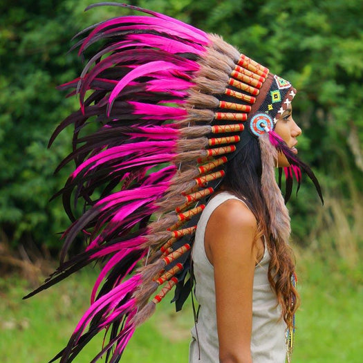 Hot Pink Indian Headdress - 95cm