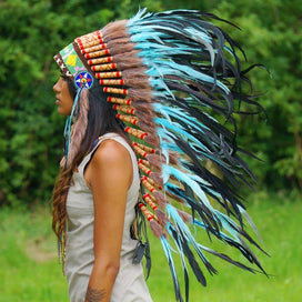 Turquoise Indian Headdress - 95cm