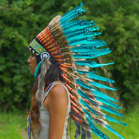 Aqua Colored Native Headdress - 90cm