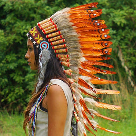 Dark Orange Indian Headdress - 90cm