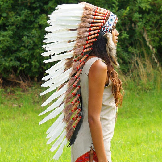 White Indian headdress with a long trailer - Indian Headdress
