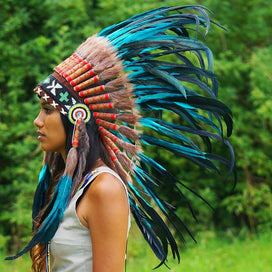 Aqua Colored Native American Headdress - 75cm