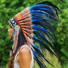 Royal Blue Native American Headdress - 75cm