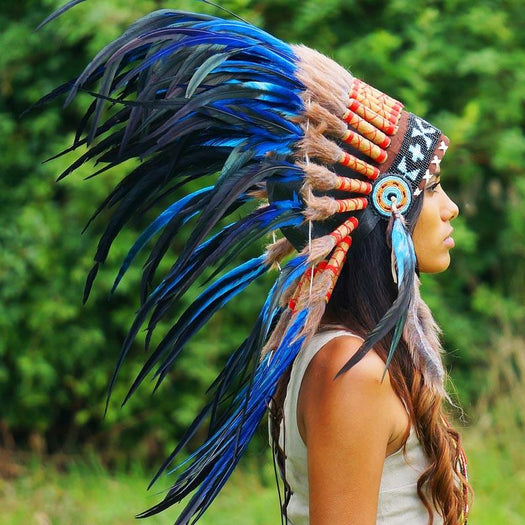 Royal Blue Native American Headdress - 75cm