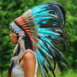 Turquoise Native American Headdress - 75cm