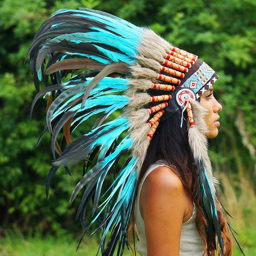 Turquoise Native American Headdress - 75cm