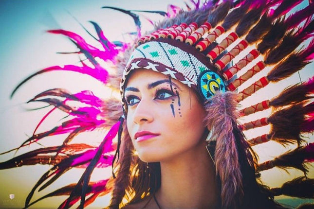 Indian headdress replica, short selling length, pink feathers