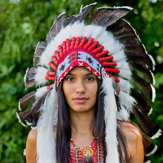 White Shaded Red Indian Headdress - 75cm – Indian Headdress - Novum Crafts