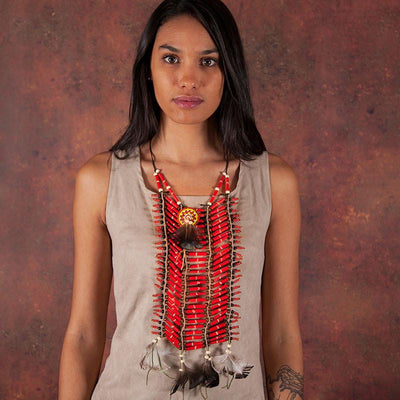 Red, Long Breastplate With Feathers