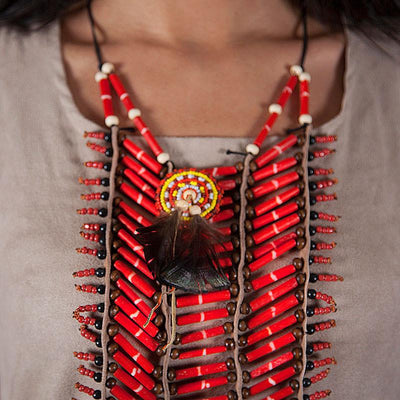Red, Long Breastplate With Feathers