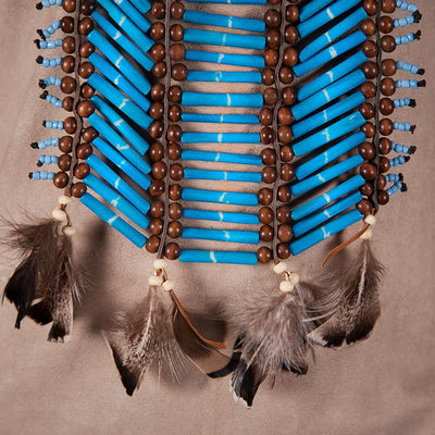 Long Blue Breastplate With Feathers