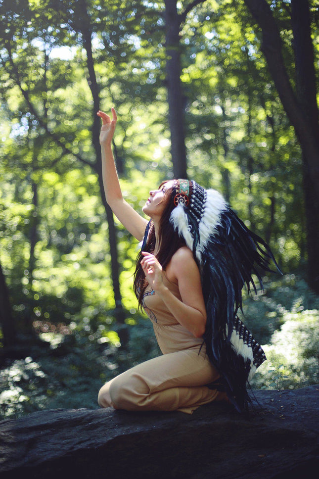 Black War Bonnet 130cm – Indian Headdress Novum Crafts