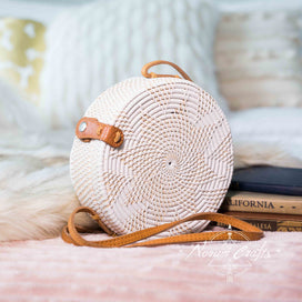 Round Rattan Bag (Medium) - White Delight