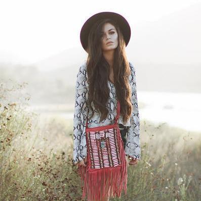 Red Leather Bag With Fringe Detail - Small & Square – Indian Headdress ...